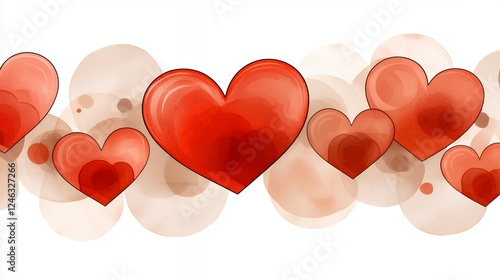 Watercolor Red Hearts Seamless Pattern Beige Background