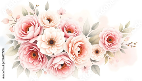 Floral bouquet with pink and white flowers on a soft background