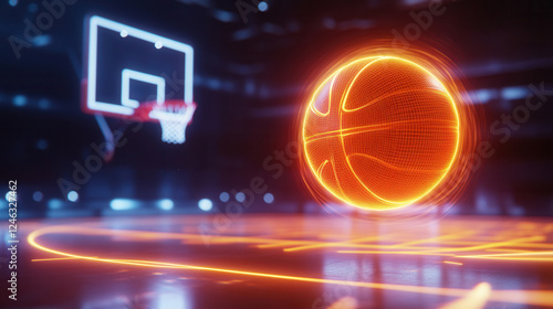 Wallpaper Mural Glowing basketball hoop and ball in motion on indoor court Torontodigital.ca