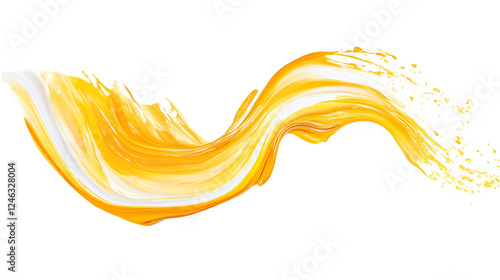 Bright yellow paint stroke on a white canvas creating a vivid, artistic expression,A brush glides across a white canvas. Orange, yellow and red gradient paint stroke. Abstract background