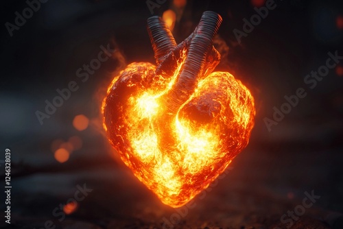 Wallpaper Mural Heart glowing in volcanic lava with intricate metallic veins in a dark setting Torontodigital.ca