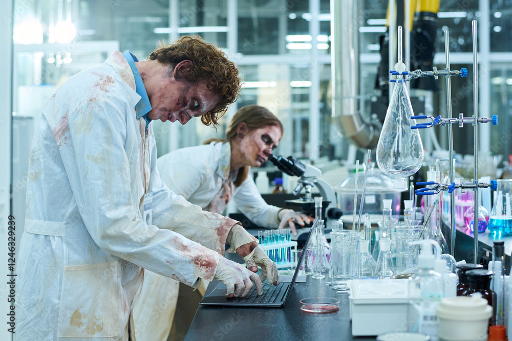 Naklejka premium Two Zombie Scientists At Work In Lab