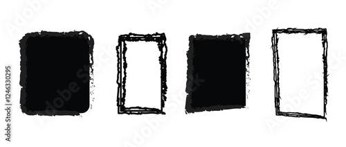 Box brush frame rough shape set. Hand drawn grunge square and rectangle shapes with crayon or pastel texture. Color vector background. Vector illustration
