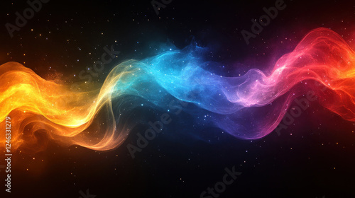 Rainbow backgrounds with dynamic arcs of color glowing against a dark backdrop