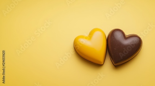 Yellow and Brown Heart Shaped Chocolates on Yellow Background