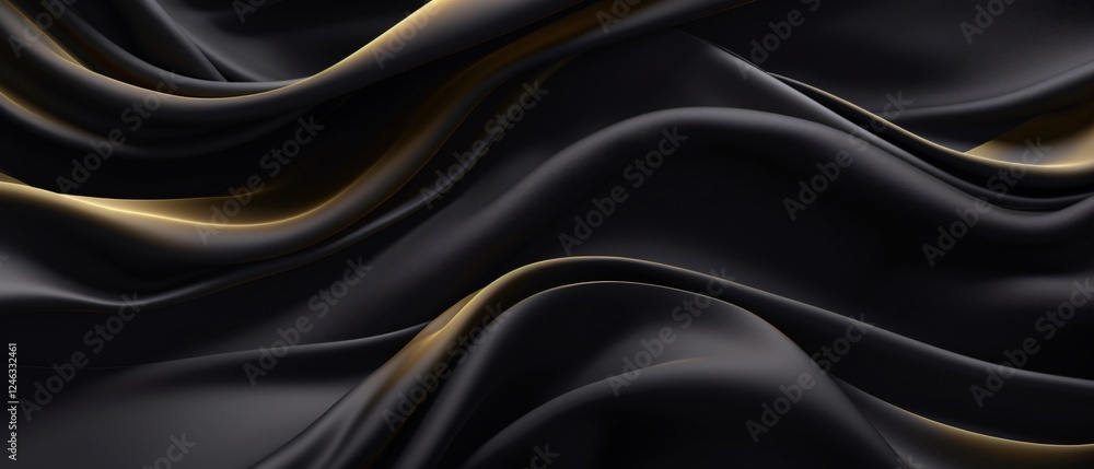 Obraz premium Luxurious Black Satin Silk Swirl Wave Texture for Elegant and Shiny Design