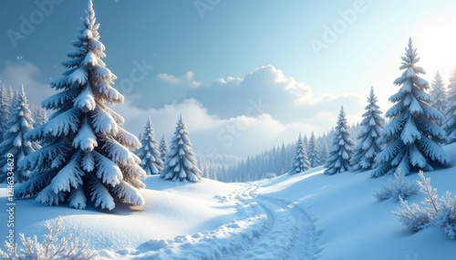 Wallpaper Mural Frosty snow-covered landscape with sparkling ice and pine trees, serene, frosty Torontodigital.ca