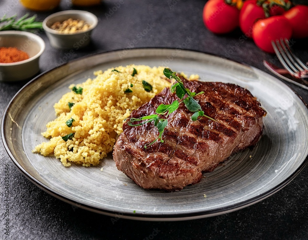 grilled beef steak with couscous grilled beef steak with couscous