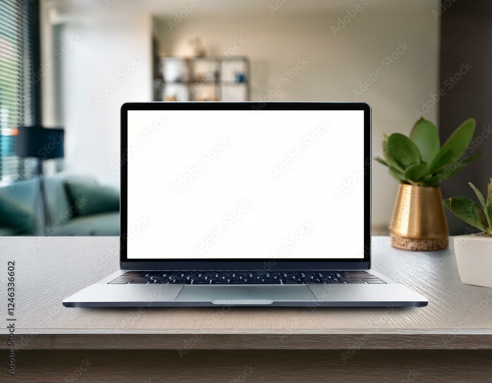 Fototapeta premium laptop mockup with clean white screen n a room mock up background