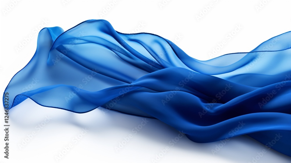 Obraz premium Elegant Dark Blue Fabric Billowing in the Wind on White Background