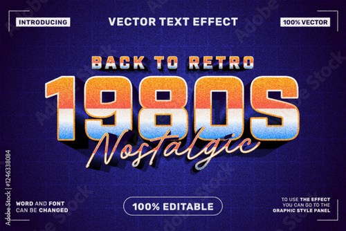 1980s Nostalgic text effect with gradient colors, retro typography, and grainy texture for a vintage-inspired design.