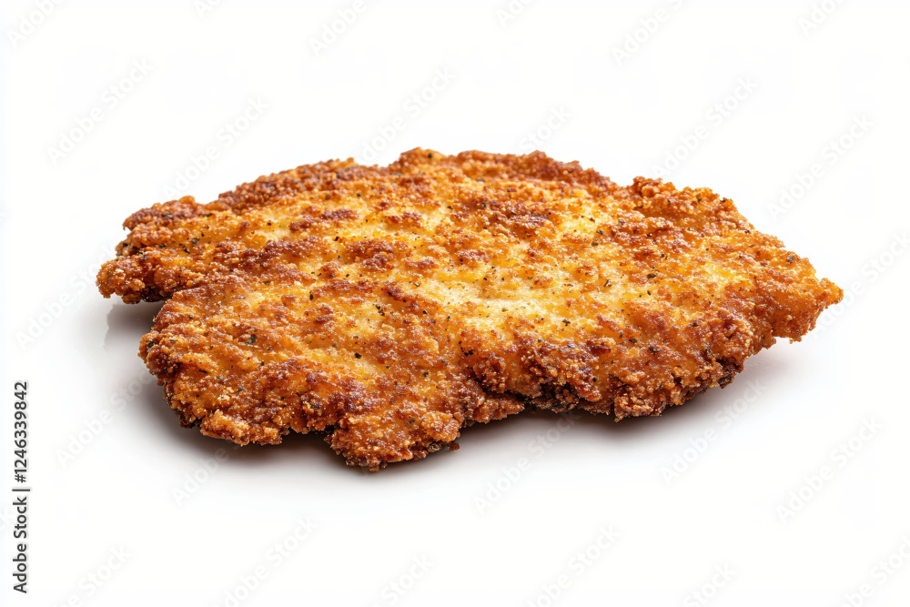 Golden crispy chicken schnitzel on a white background culinary delight and savory flavor Golden crispy chicken schnitzel on a white background culinary delight and savory flavor