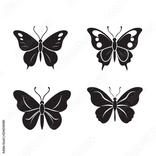  Set of silhouette black butterflies. Butterfly icon and logo.