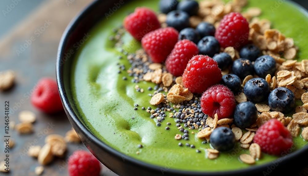Green Smoothie Bowl with Raspberries and Blueberries Green Smoothie Bowl with Raspberries and Blueberries