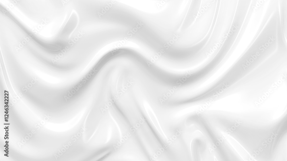 Obraz premium Pantone Cloud Dancer Color of the year 2026. Soft fluid motion abstract background. White glossy liquid waves forming soft fluid texture. 