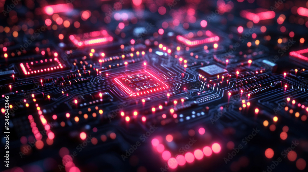 Technology backgrounds featuring glowing neon circuit lines in a futuristic grid design Technology backgrounds featuring glowing neon circuit lines in a futuristic grid design