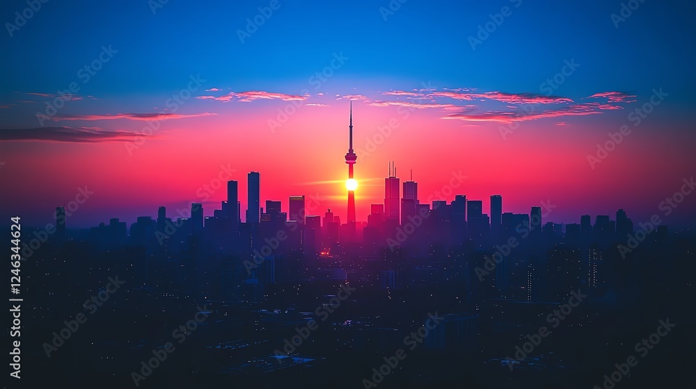 A breathtaking sunset over a vibrant city skyline, highlighted by silhouetted skyscrapers beneath a colorful gradient sky, capturing the essence of urban beauty and tranquility. A breathtaking sunset over a vibrant city skyline, highlighted by silhouetted skyscrapers beneath a colorful gradient sky, capturing the essence of urban beauty and tranquility.