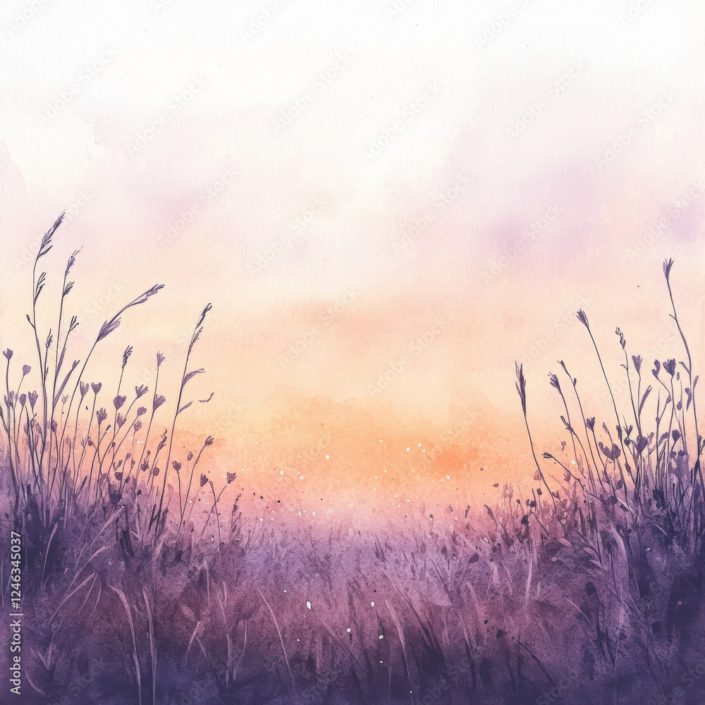 Obraz premium Watercolor boho field in realistic style, evokes peaceful, soothing feelings