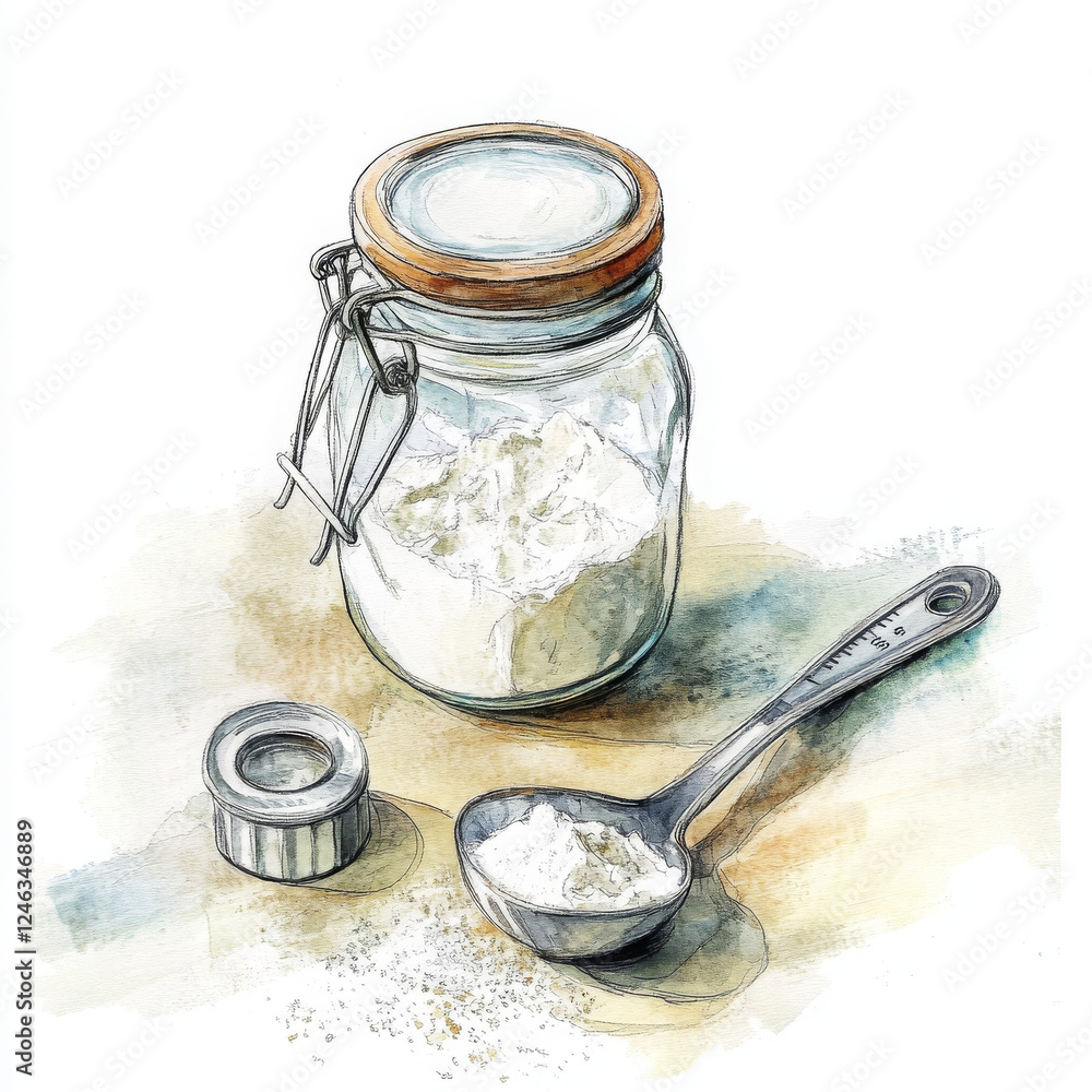 Illustration realistic flour jar makes you feel excited to bake something Illustration realistic flour jar makes you feel excited to bake something