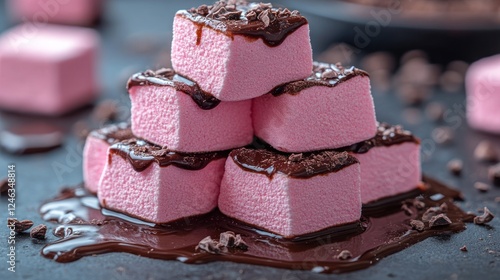 Pink marshmallows chocolate dessert, kitchen photo