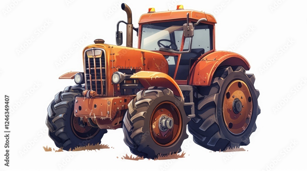 Obraz premium A cartoon tractor, vector illustration style
