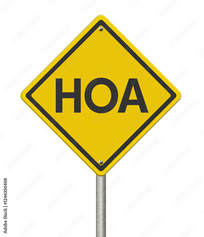 HOA warning road sign on isolated on white HOA warning road sign on isolated on white