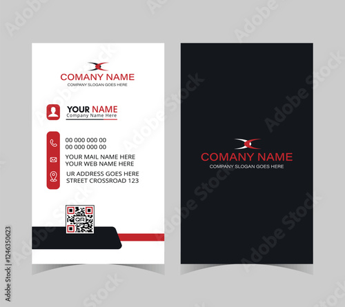 Business Card in red and black color vertically align