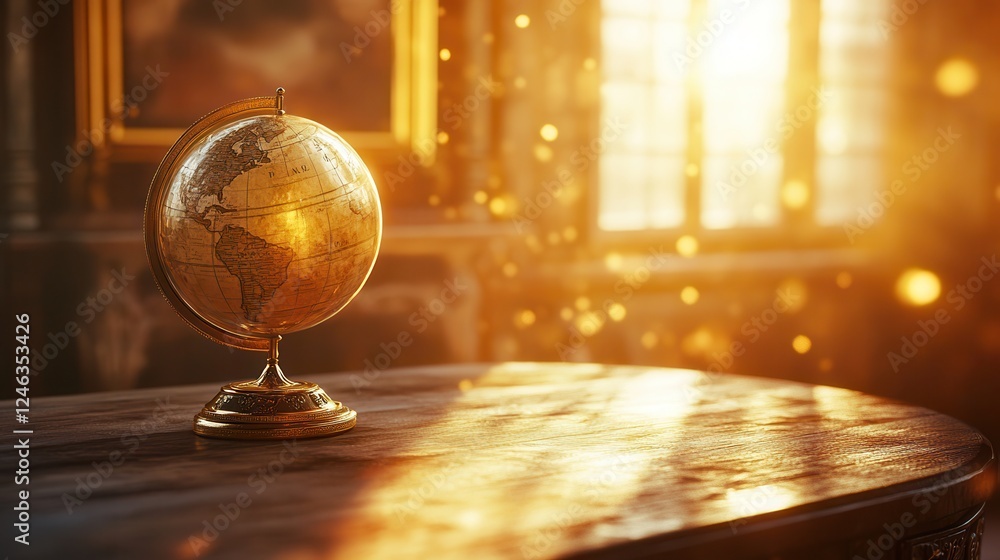 A small globe rests on a table, showcasing continents and oceans in a well-lit room, emphasizing geography and exploration. A small globe rests on a table, showcasing continents and oceans in a well-lit room, emphasizing geography and exploration.