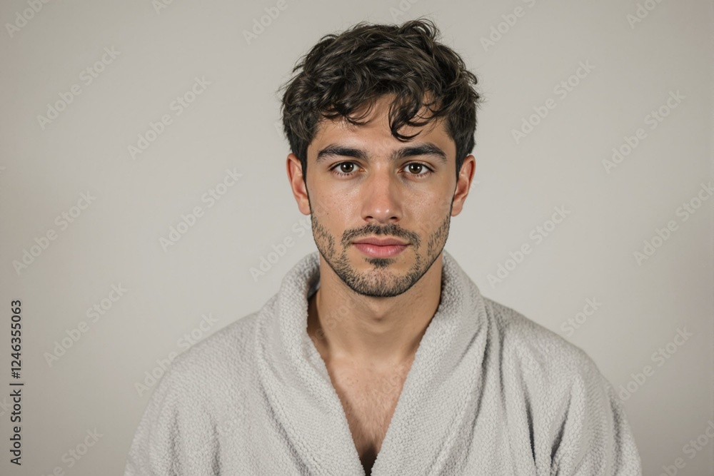 Fototapeta premium Charming Boy in Cozy Bathrobe - Close-Up Portrait