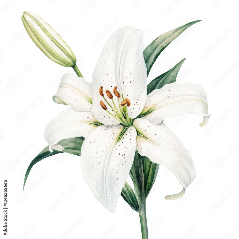 Fototapeta premium White lily illustration is graceful and charming