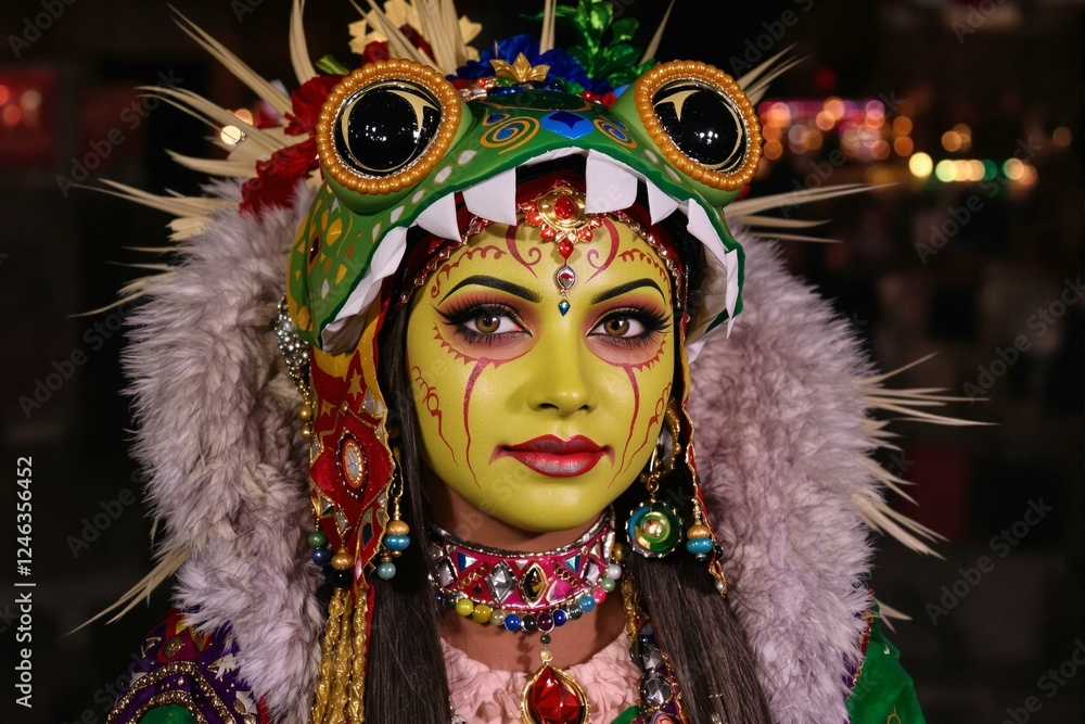 Charming Indian Woman in Playful Frog Costume Portrait Charming Indian Woman in Playful Frog Costume Portrait