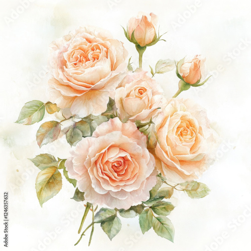 Illustration painted with beautiful flowers in realistic boho style