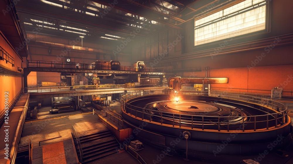 Industrial Warehouse Interior with Machinery and Dramatic Lighting Industrial Warehouse Interior with Machinery and Dramatic Lighting