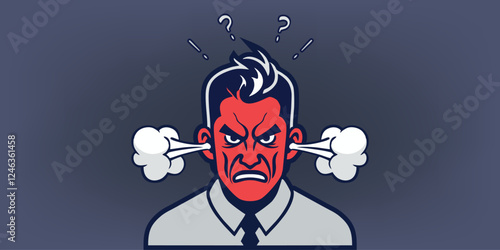 Red face and Angry person icon. Steam comes out of the ears. confused, exhausted, furious. Annoyed man. Symptoms of stress, depression