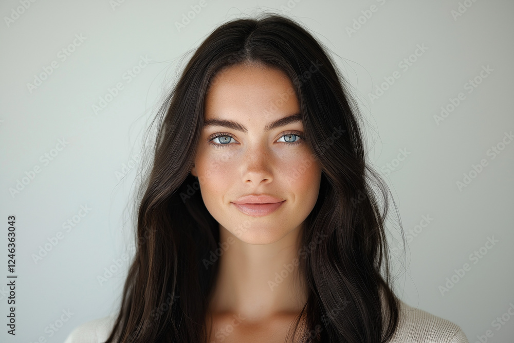A beautiful woman with a medium skin tone, shoulder-length dark hair, and blue eyes is featured in an editorial beauty shoot for the skincare brand Staud. She poses against a cream-colored background A beautiful woman with a medium skin tone, shoulder-length dark hair, and blue eyes is featured in an editorial beauty shoot for the skincare brand Staud. She poses against a cream-colored background