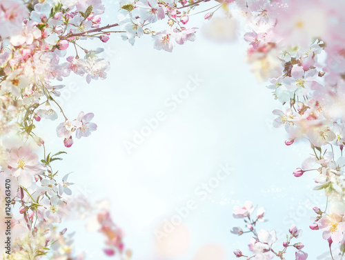 Wallpaper Mural Delicate cherry blossoms frame soft pastel background, creating serene and dreamy springtime scene. gentle pink and white flowers evoke sense of tranquility and renewal Torontodigital.ca