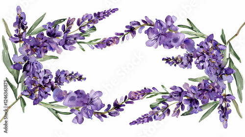 wedding border with watercolor lavender flowers 
