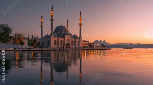 Serene Mosque Reflections at Sunset