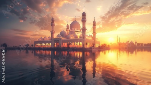 Serene Mosque Reflections at Sunset