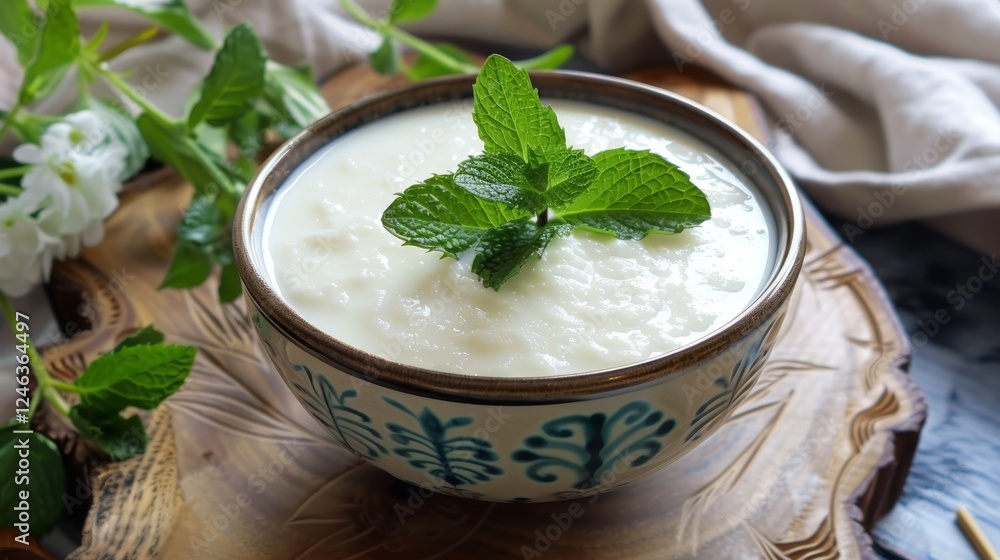 Refreshing Laban Yogurt Drink with Fresh Garnish Refreshing Laban Yogurt Drink with Fresh Garnish