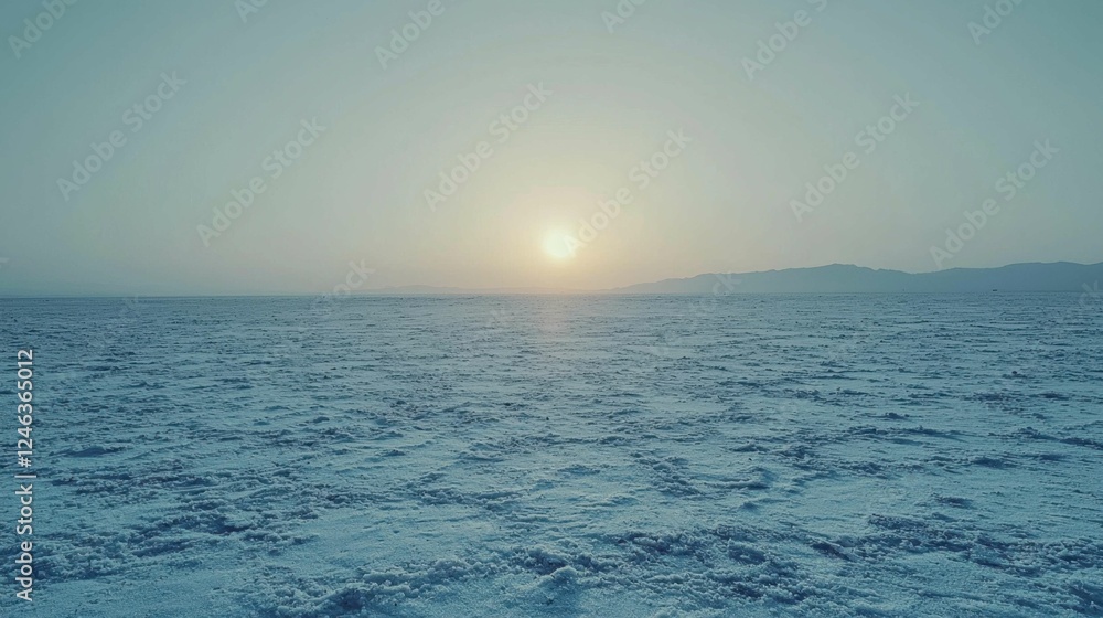 Obraz premium Serene Sunrise Over Snowy Landscape with Gentle Warmth on Horizon