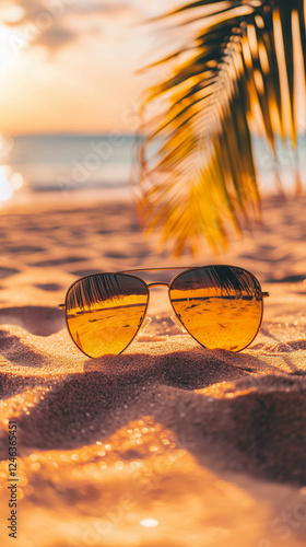 Wallpaper Mural Aviator Sunglasses on Sandy Beach at Sunset

 Torontodigital.ca