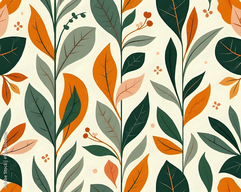 Elegant Botanical Background with Orange and Green Leaves Elegant Botanical Background with Orange and Green Leaves