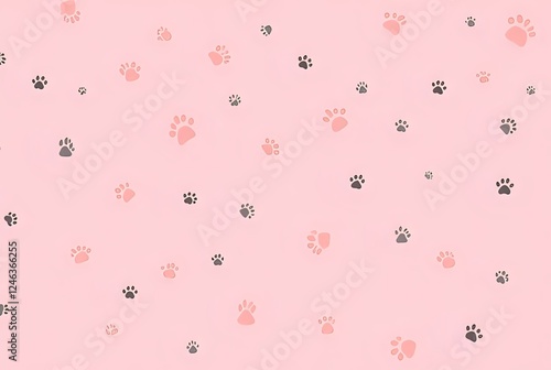Cute Paw Print Pattern on Light Pink Background