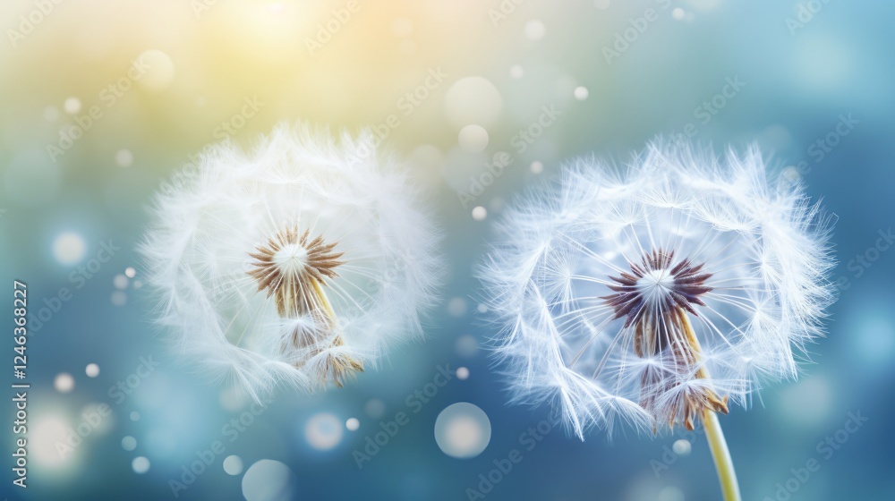 Obraz premium Macro Photography of Dewy Dandelion Seeds Fluff - Detailed Close-up of Botanical Beauty