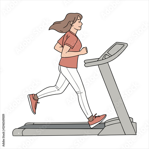 A woman is running on a treadmill vector illustration