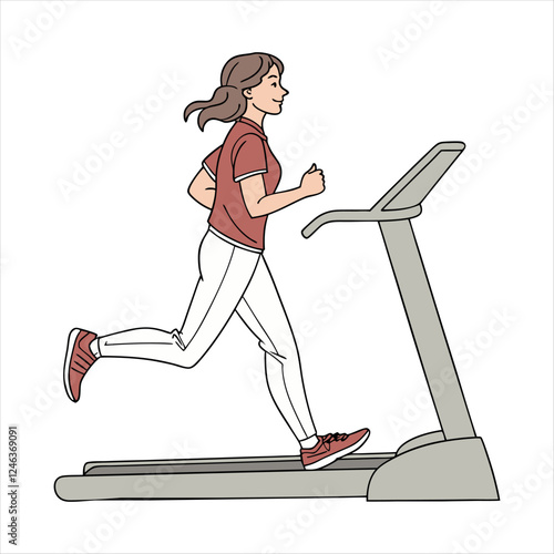 A woman is running on a treadmill vector illustration