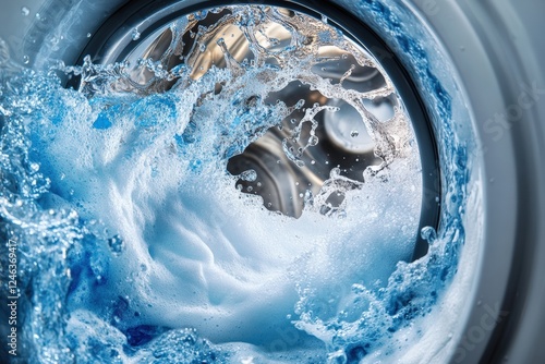 Overflowing washing machine causes foam and water disaster in laundry room. Generative AI