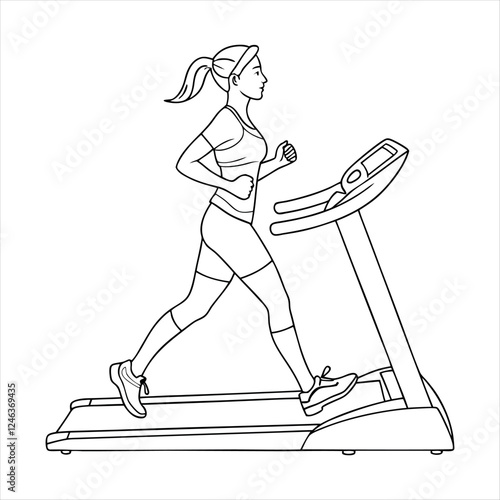 A woman is running on a treadmill vector illustration