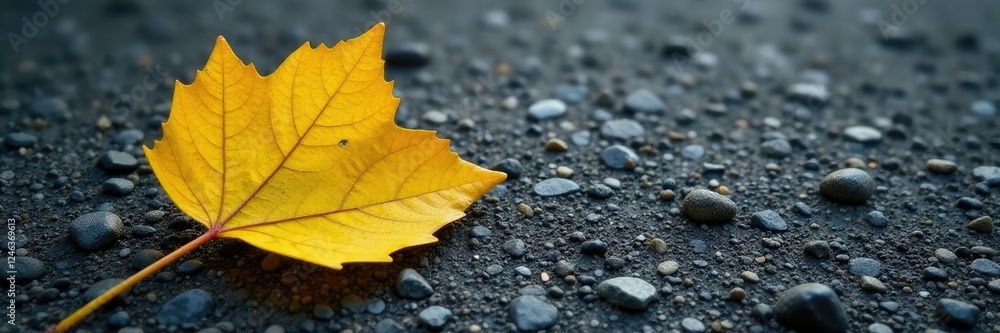 Single yellow leaf against rough granite ground texture, yellow, leaf Single yellow leaf against rough granite ground texture, yellow, leaf